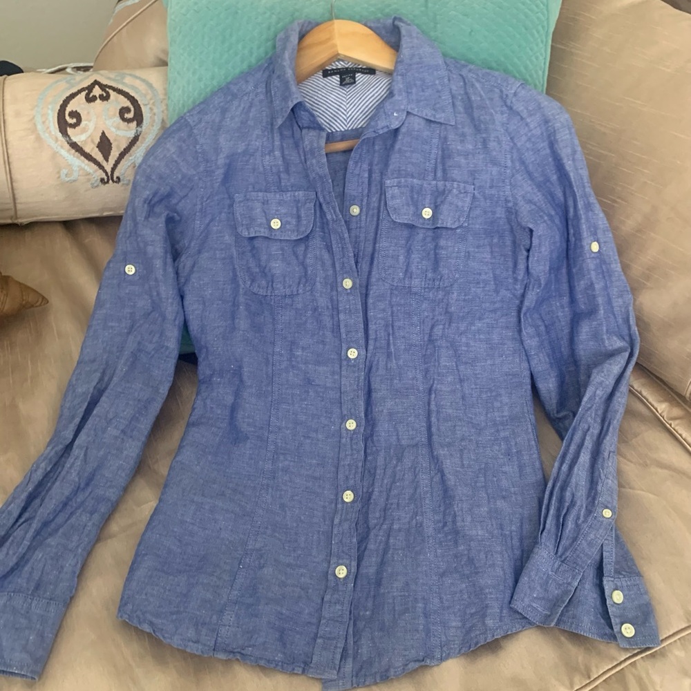 Banana Republic Blue Linen Chambray Shirt - Picture 2 of 7